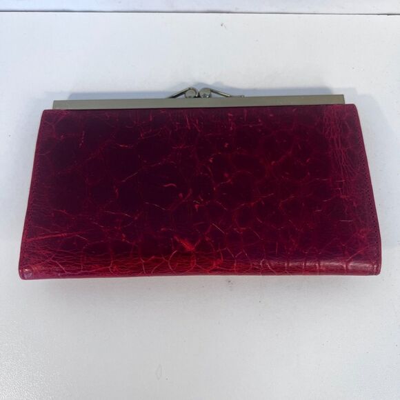 Oggi Domani Red Leather NEW Faux Croc VTG Kiss Lock Change Purse Chic Sassy - Picture 2 of 6